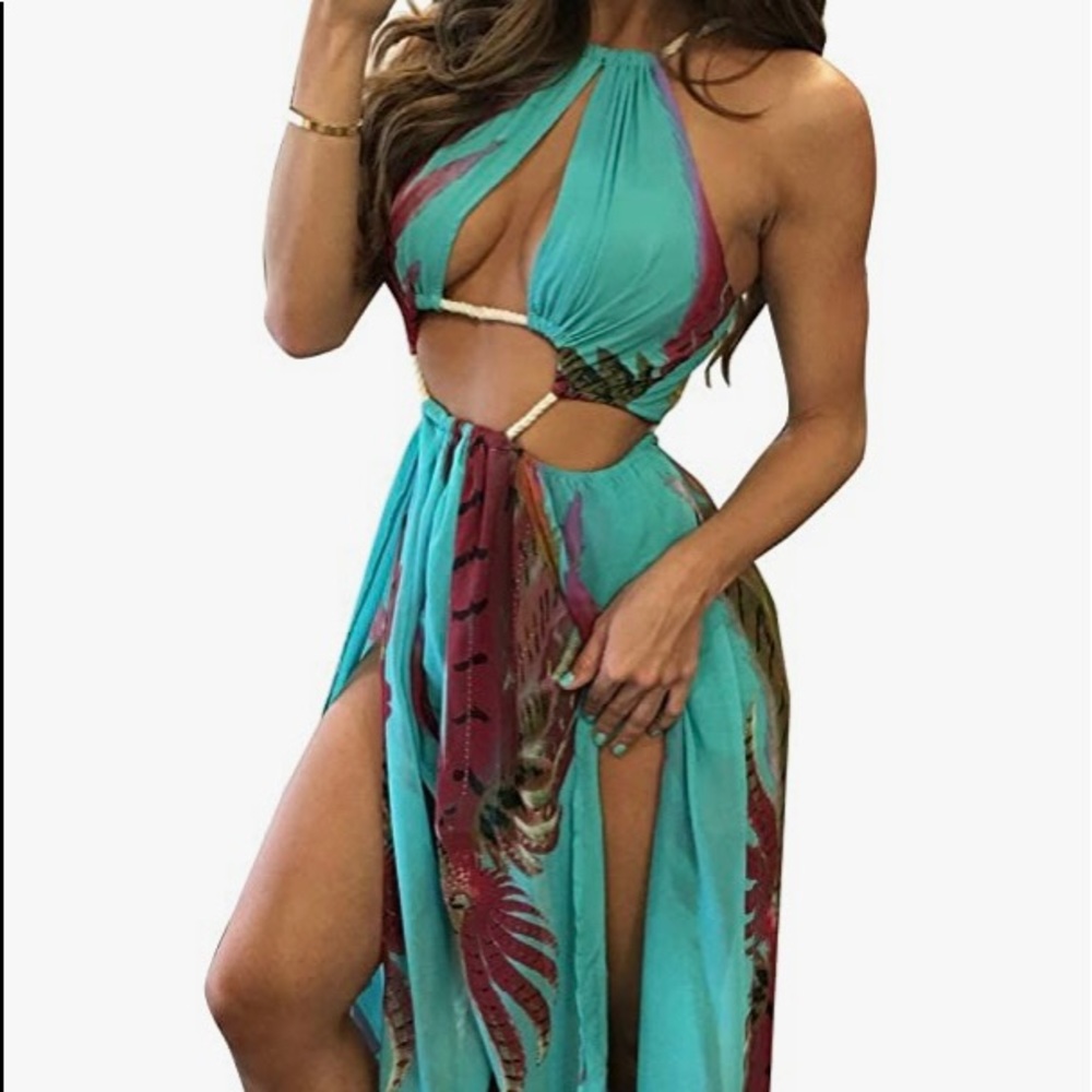Floral Halter Summer Beach Party Split Cover Up Dress 💜💙💚💗